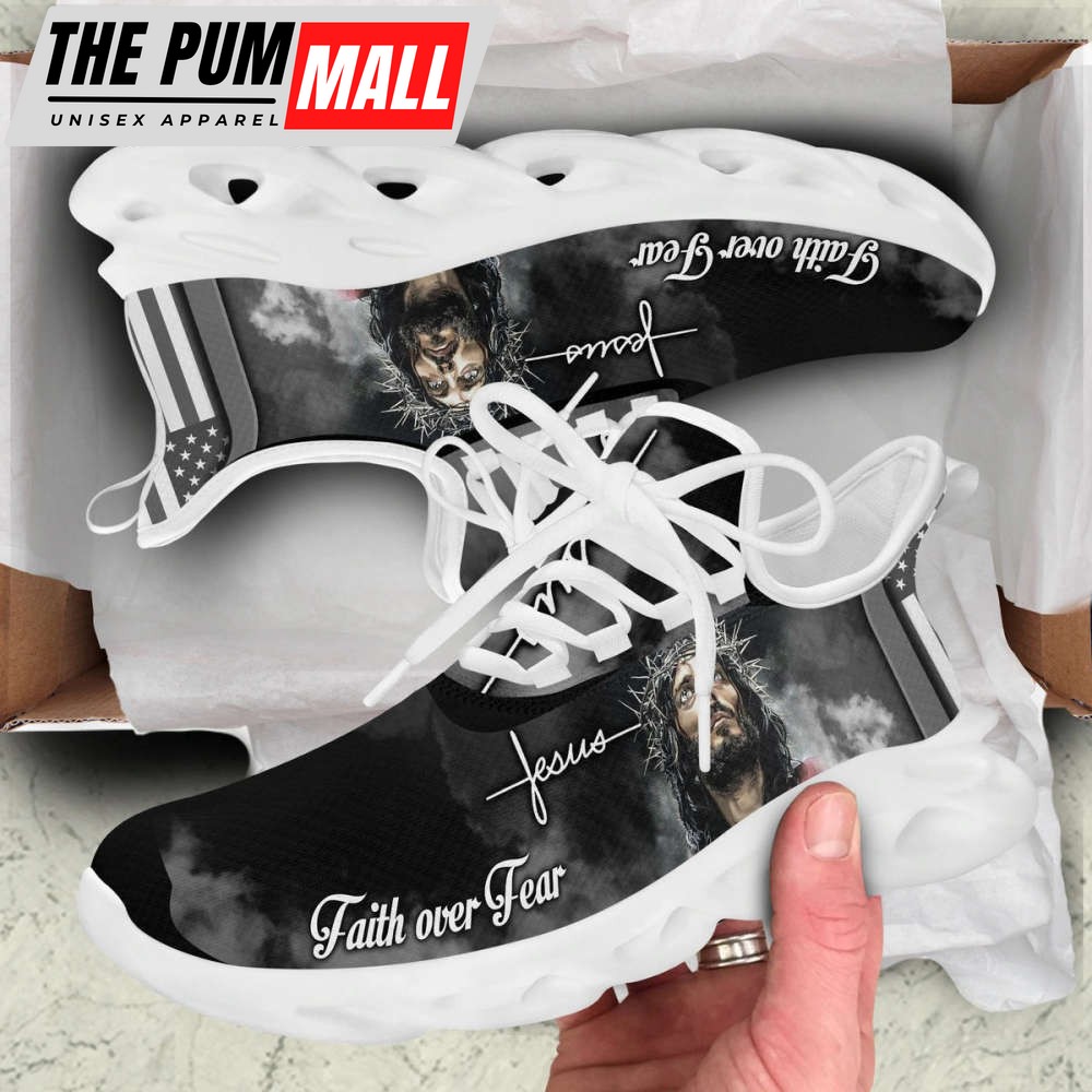 White And Black Jesus Faith Over Fear Running Sneakers Max Soul Shoes For Men And Women