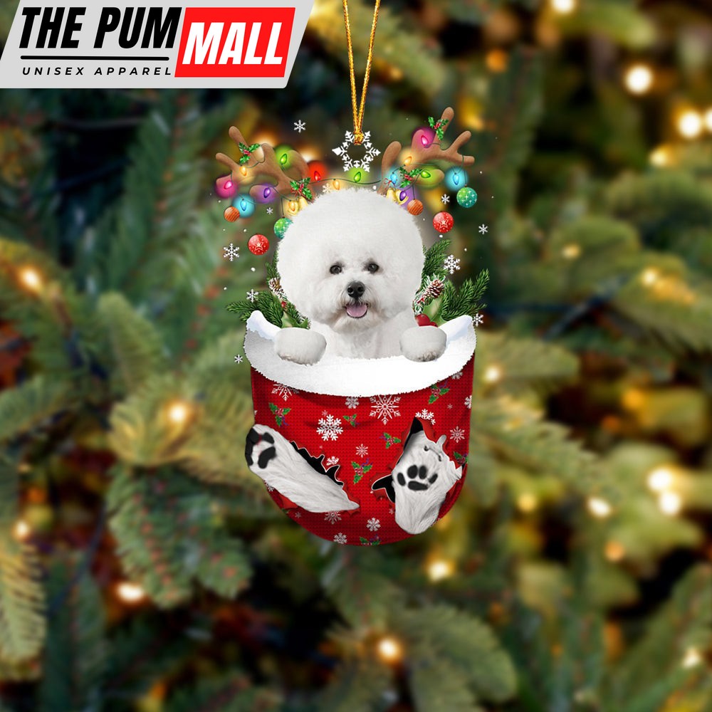 White Bichon Frise In Snow Pocket Christmas Ornament – Two Sided Christmas Plastic Hanging Limited Edition
