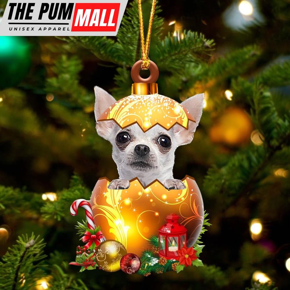 White Chihuahua In Golden Egg Christmas Ornament – Car Ornament – Unique Dog Gifts For Owners Limited Edition