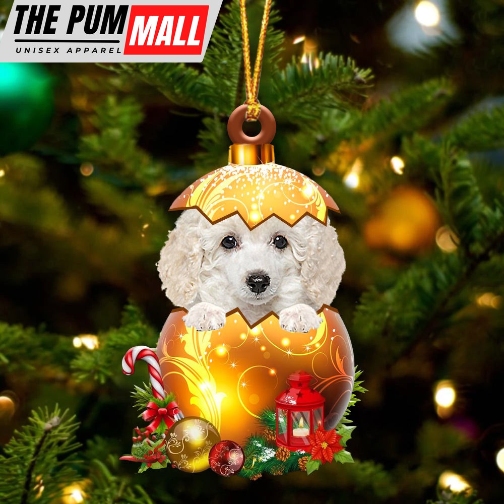 White Toy Poodle In Golden Egg Christmas Ornament – Car Ornament – Unique Dog Gifts For Owners Limited Edition