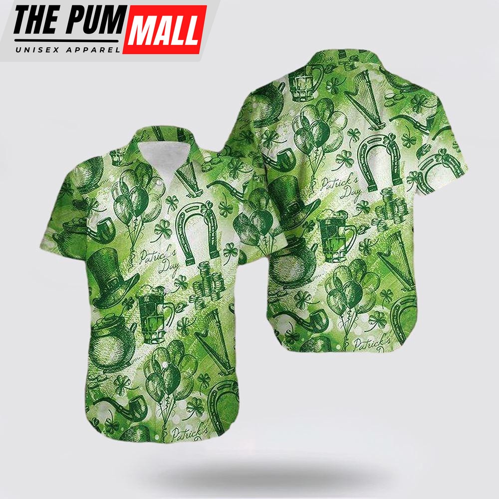 Whole Green SaintPatrick’s Day Vintage Hawaiian Shirt, St Patricks Day Shirts, Shamrock Hawaiian Shirt