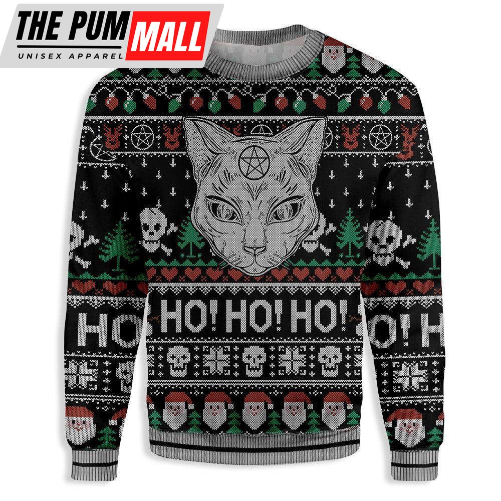 Wicca Black Cat Ho Ho Ho Ugly Christmas Sweater, All Over Print Sweatshirt