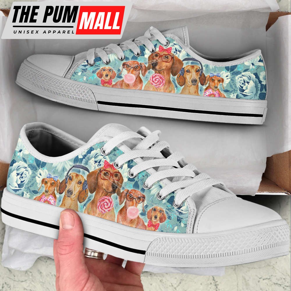 wiener-dog-flowers-pattern-low-top-shoes-canvas-sneakers-nhkgl896 Wiener Dog Flowers Pattern Low Top Shoes Canvas Sneakers