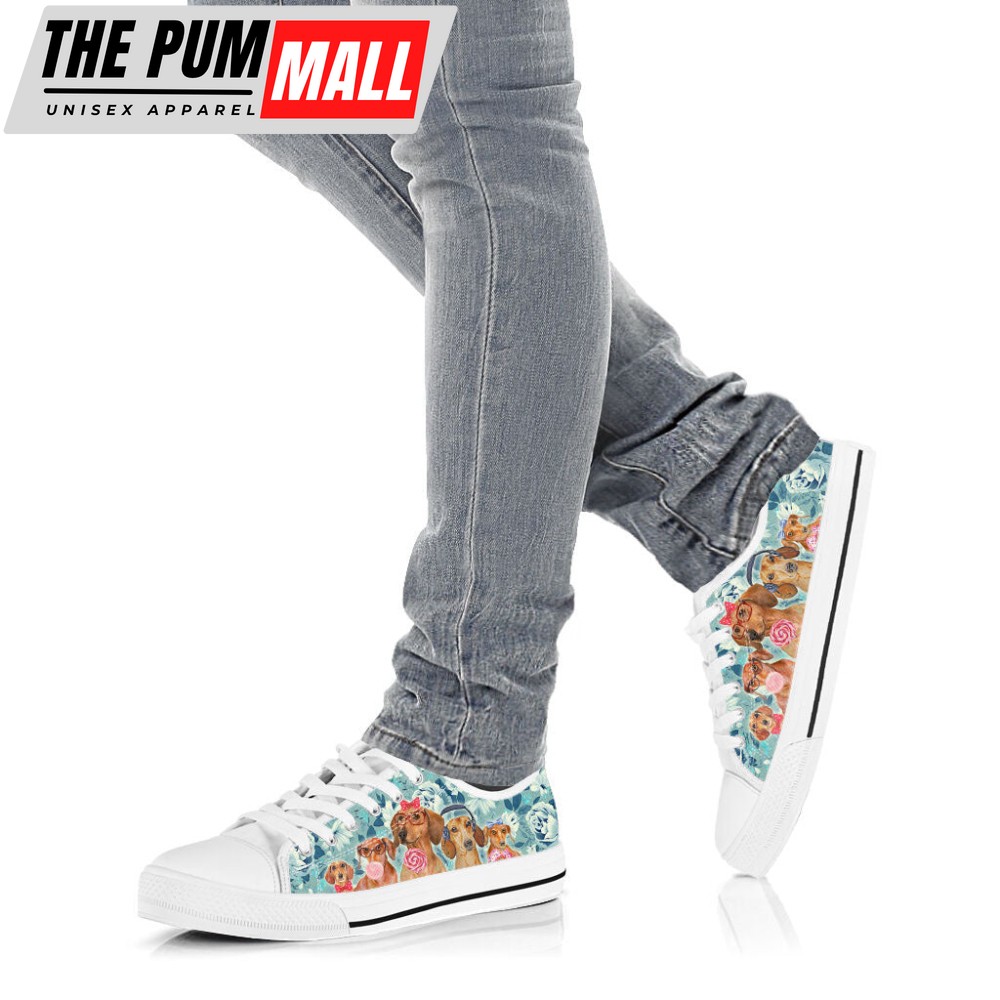 wiener-dog-flowers-pattern-low-top-shoes-canvas-sneakers-nhkgl896 Wiener Dog Flowers Pattern Low Top Shoes Canvas Sneakers