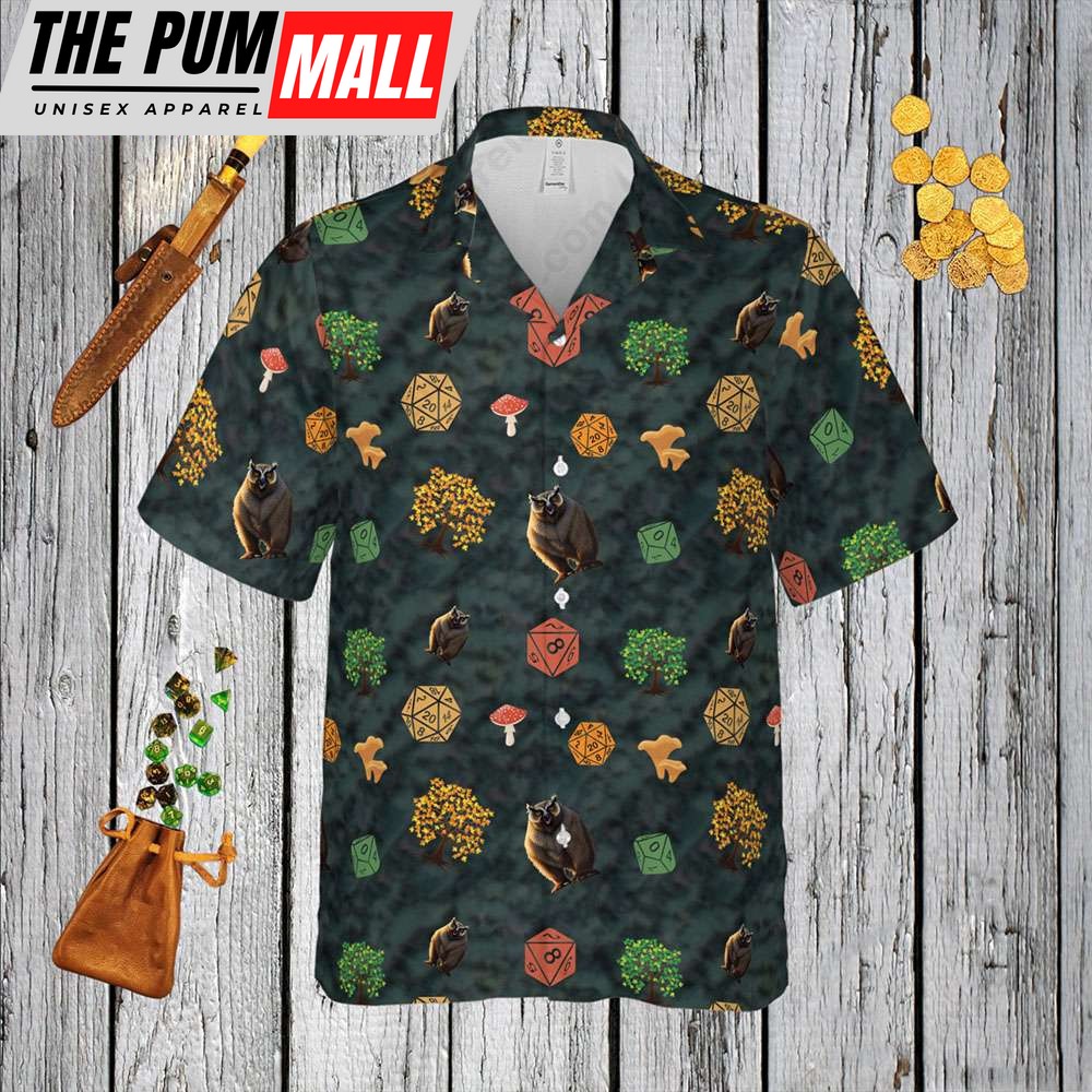 Wild Forest Owlbear Button Up Hawaiian Shirt DnD Dungeon and Dragon DM Gift