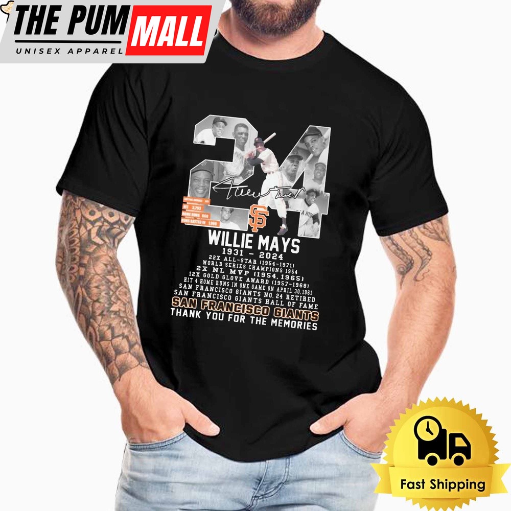 Willie Mays San Francisco Giants Thank You For The Memories T Shirt