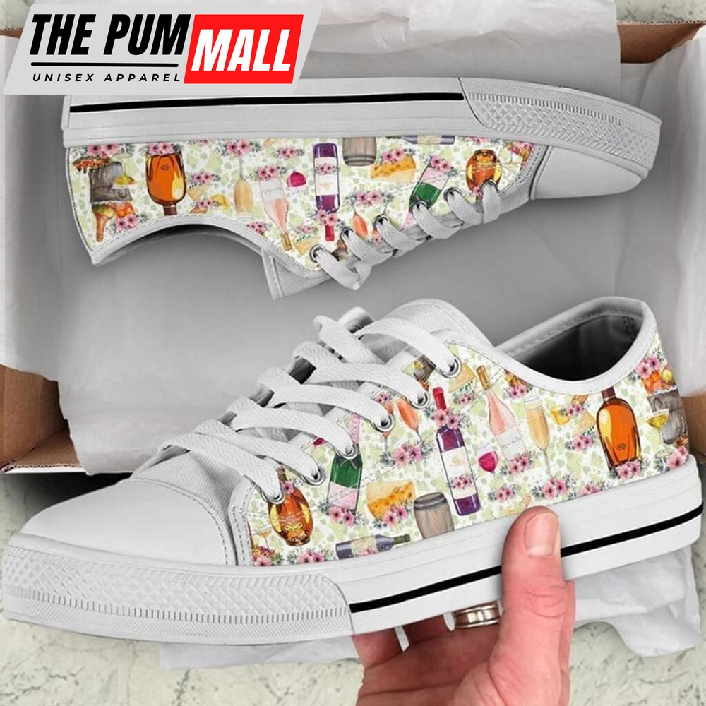Wine Hobby Flower Watercolor Low Top Shoes – Low Top Shoes Mens, Women