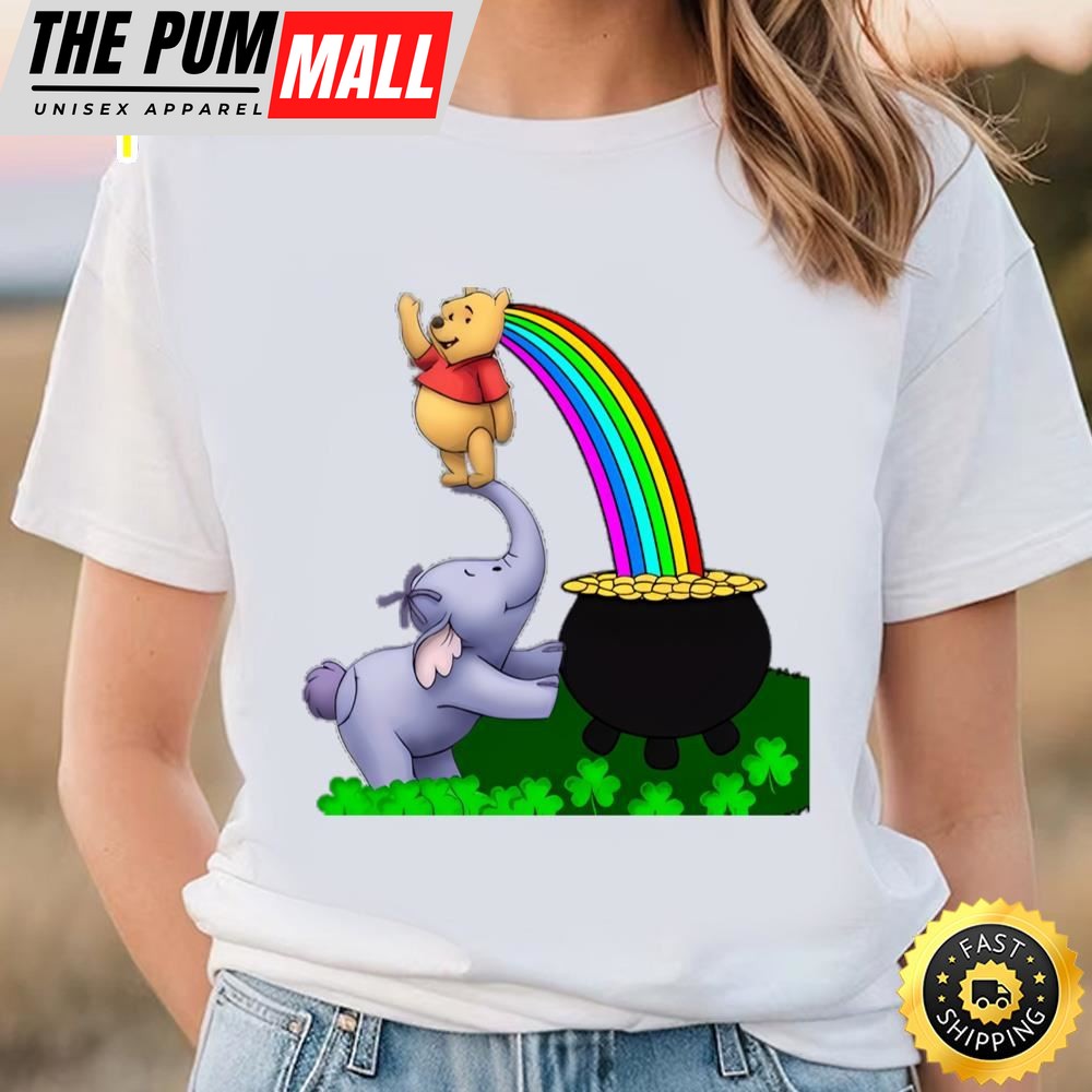 Winnie The Pooh Happy St Patricks Rainbow And Shamrocks Shirt