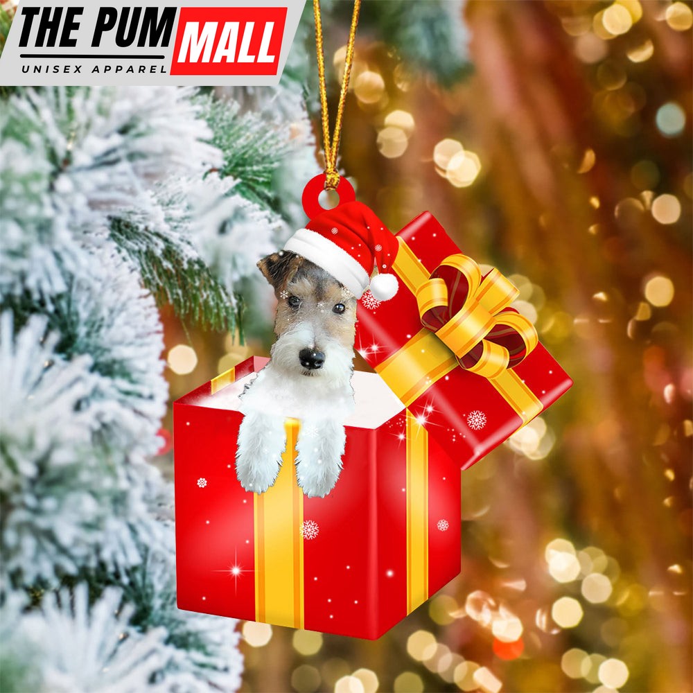 Wire Fox Terrier In Red Gift Box Christmas Ornament – Holiday Dog Ornaments Limited Edition