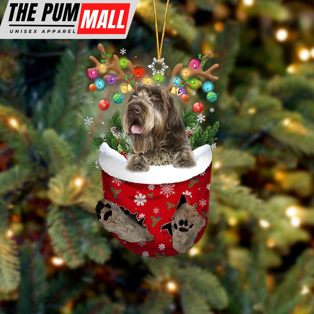 Wirehaired Pointing Griffon In Snow Pocket Christmas Ornament – Two Sided Christmas Plastic Hanging Limited Edition