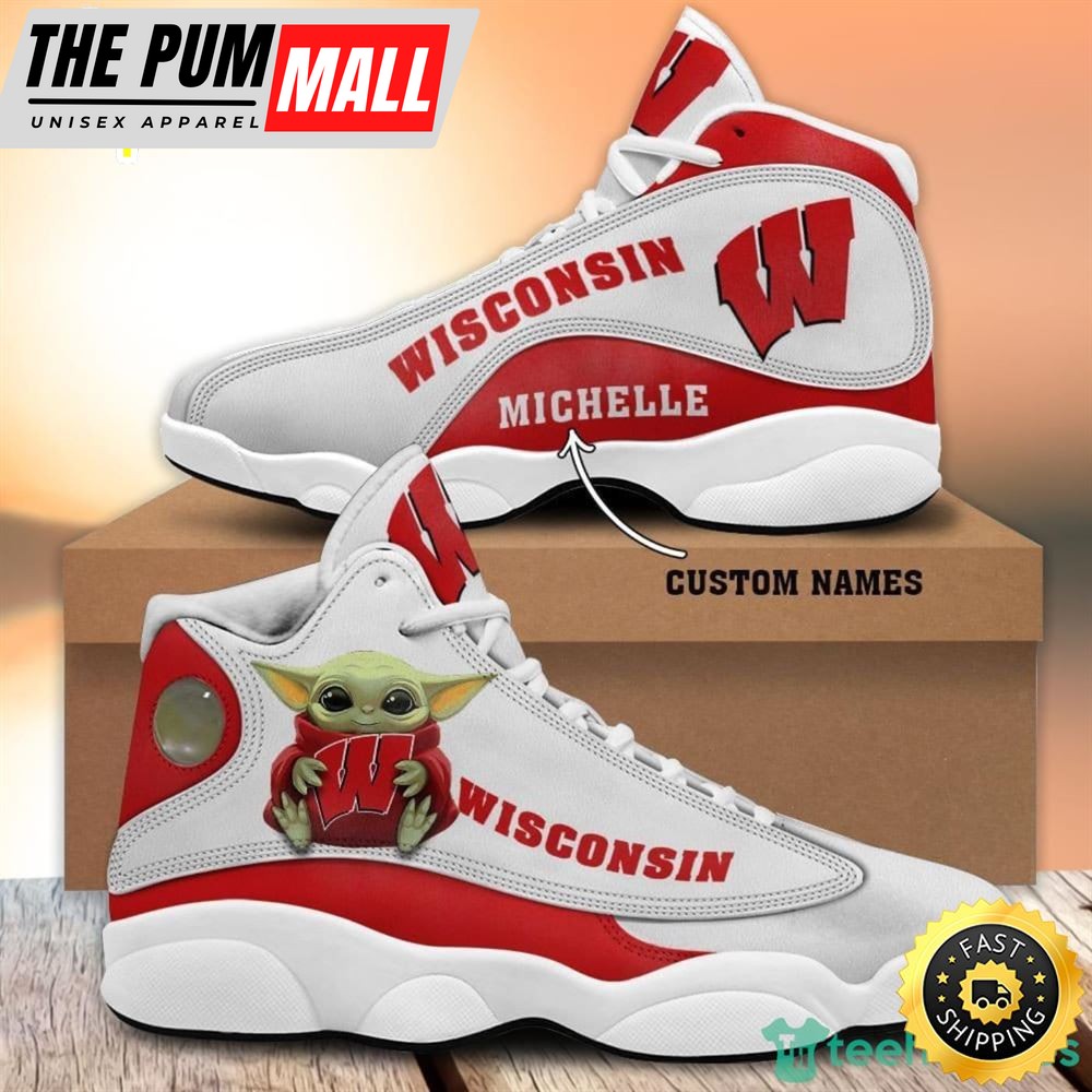 Wisconsin Badgers Fans Baby Yoda Custom Name Air Jd 13 Sneaker Shoes