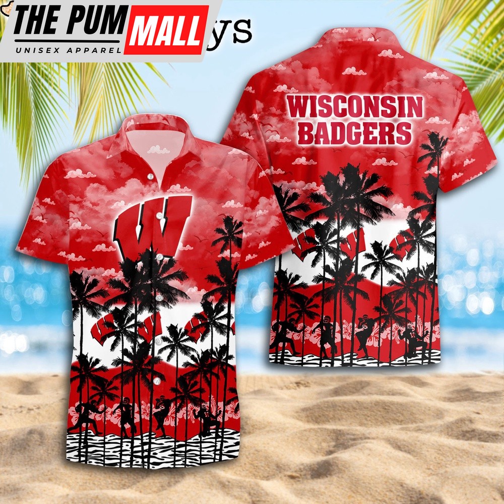 Wisconsin Badgers Palms Tree Hawaiian Shirt