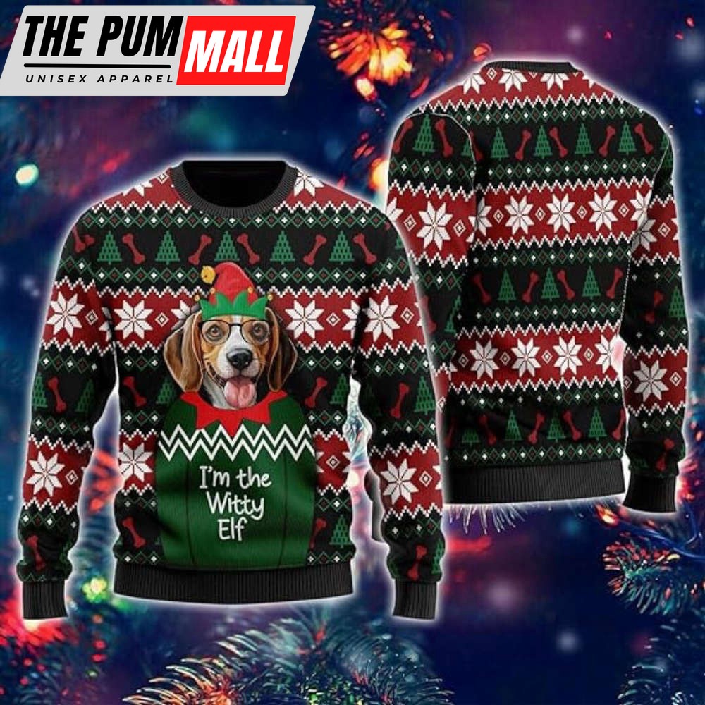 Witty Elf Dog Ugly Christmas Sweater, Ugly Sweater Xmas Crew Neck Sweatshirt For Family