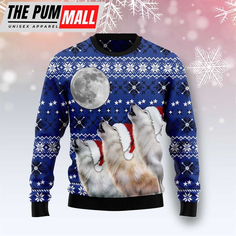 Wolf Howling Moon Ugly Christmas Sweater – Funny Family Sweater Gifts – Unisex Crewneck Sweater