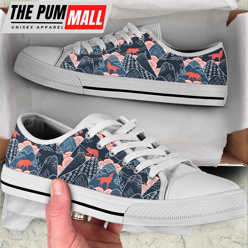 Wolf Oriental Mountains Fabric Pattern Low Top Shoes – Casual Trendy Fashion Shoes Gift For Adults Malalan