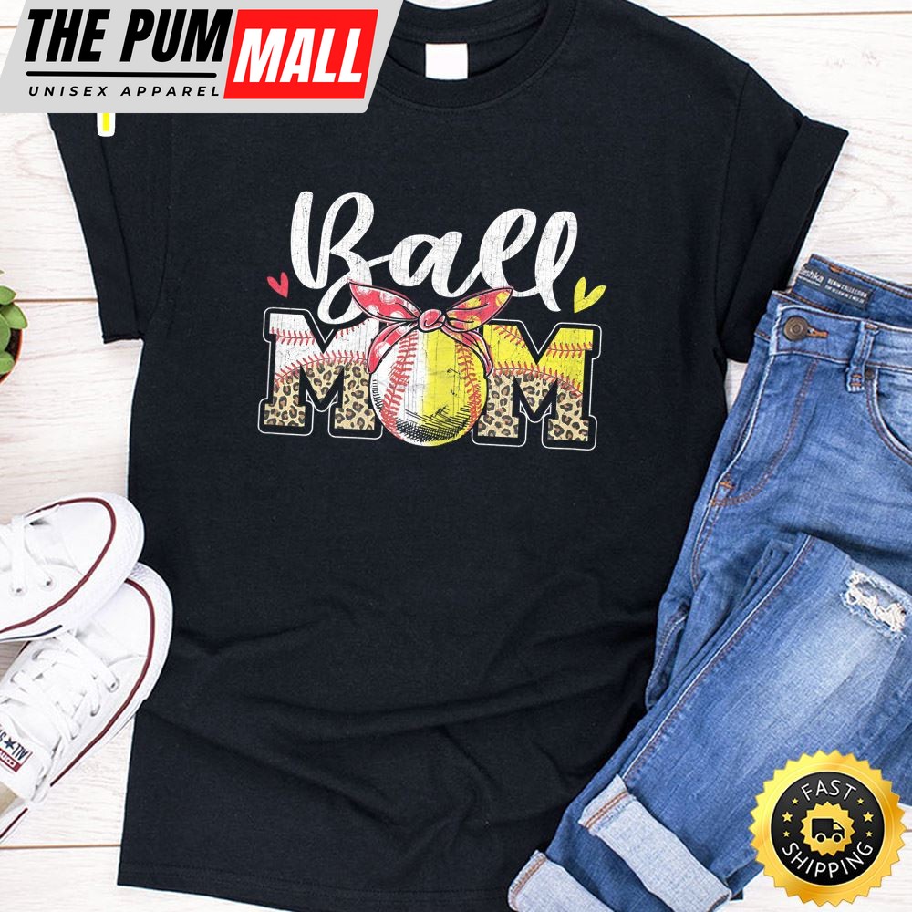 Womens Ball Mom Baseball Softball Mom Mama Women Mothers Day T-Shirt