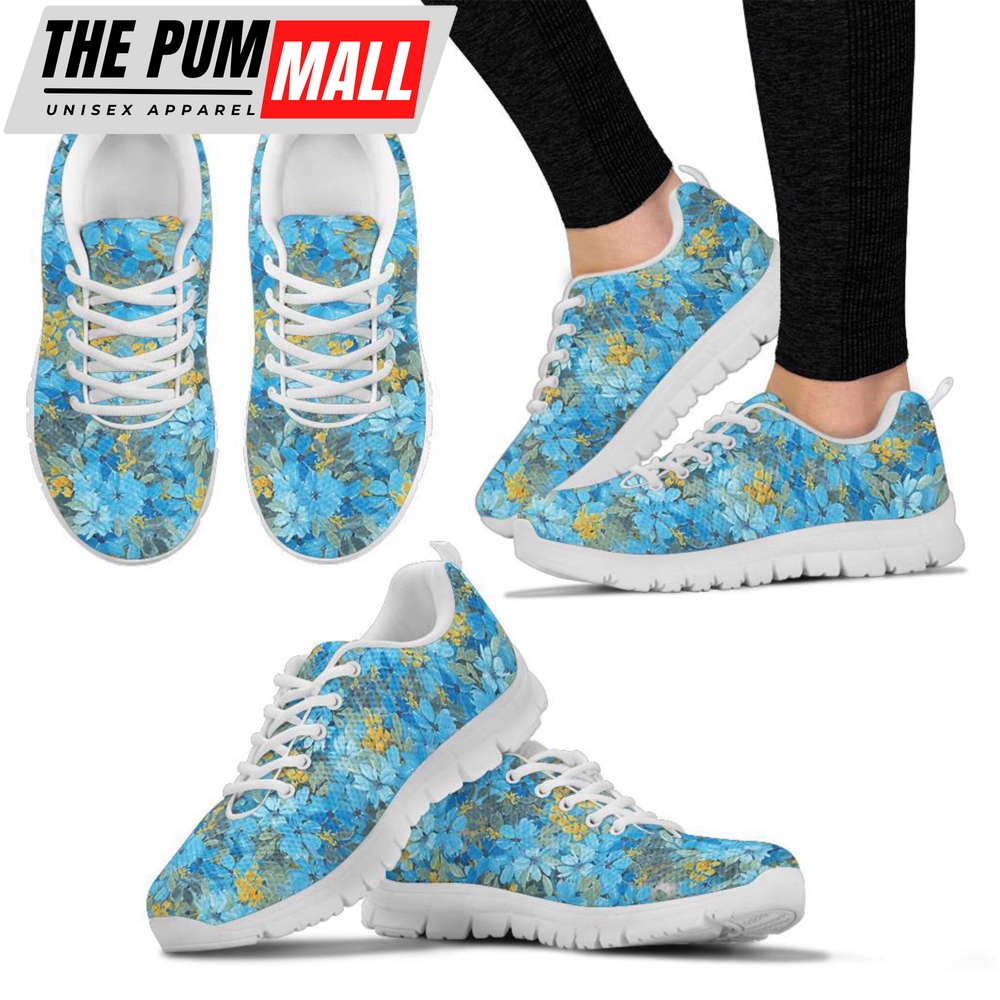 Women’s Blue Flower Sneakers, Birthday Gifts Girlfriend Casual Cute Sneakers