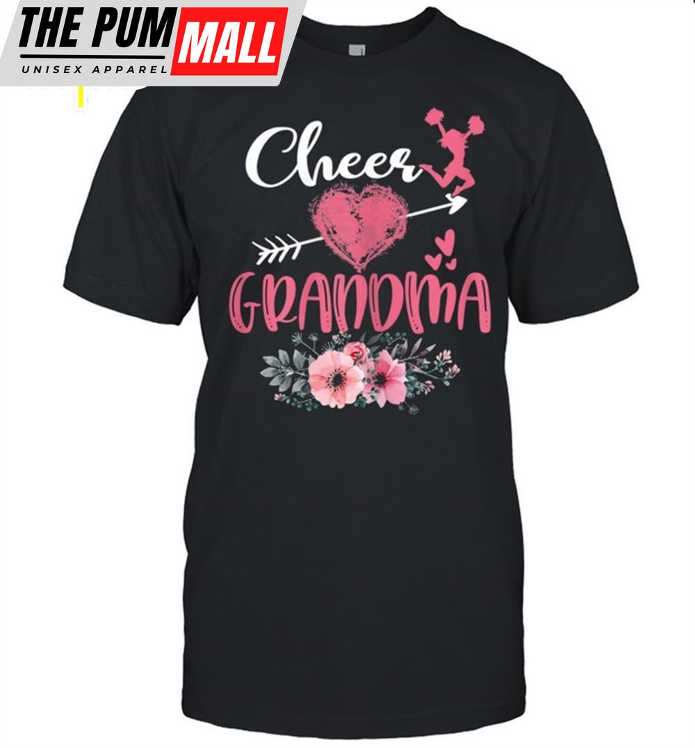 Womens Cheer Grandma Floral Cheerleader Heart Mothers Day Shirt
