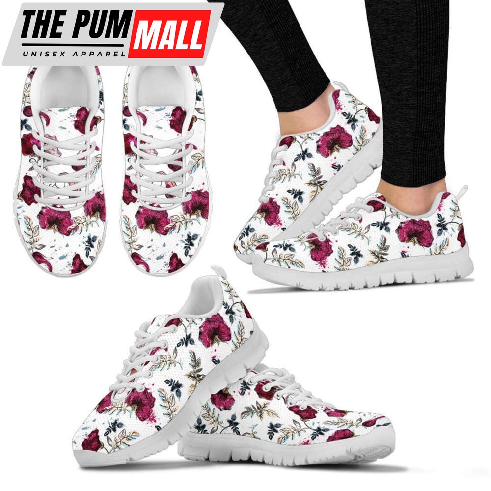 Women’s Floral Pattern White Sneakers, Women’s Shoes For Men And Women
