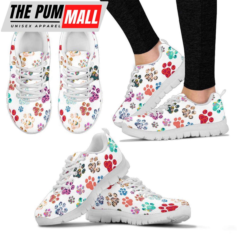 Women’s Paw Prints Kids White Sneakers, Mother’s Day For Pet Lover