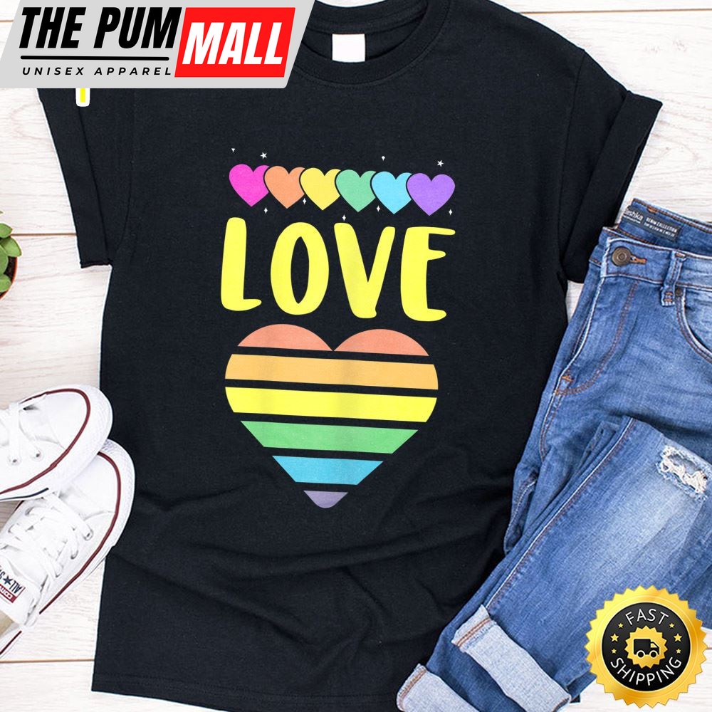 Womens Valentines Shirts For Women LGBT Rainbow Heart Valentines Day T-shirt