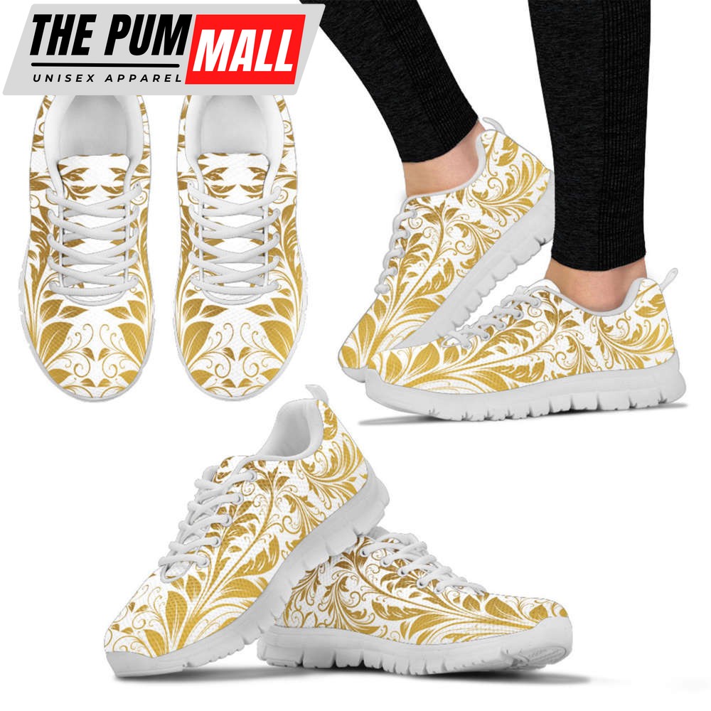 Womens White And Gold Leaf Sneakers, Best Gifts For Men And Women