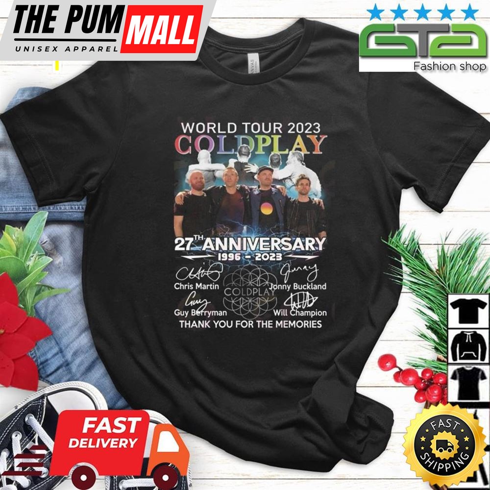 World Tour 2025 Coldplay 27th Anniversary 1996 – 2025 Thank You For The Memories Signatures Shirt