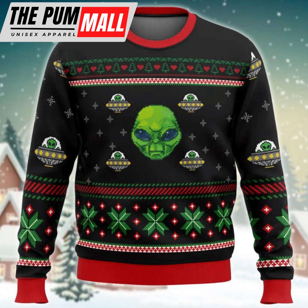 Xmas Alien With A UFO Ugly Sweater – Gift For ChristMass