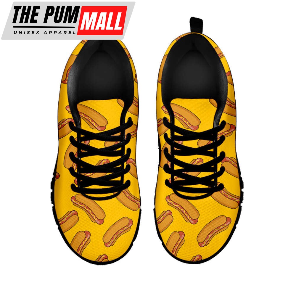 yellow-hot-dog-pattern-print-black-running-shoes-gift-for-men-and-women-uhyrkwyi Yellow Hot Dog Pattern Print Black Running Shoes, Gift For Men And Women