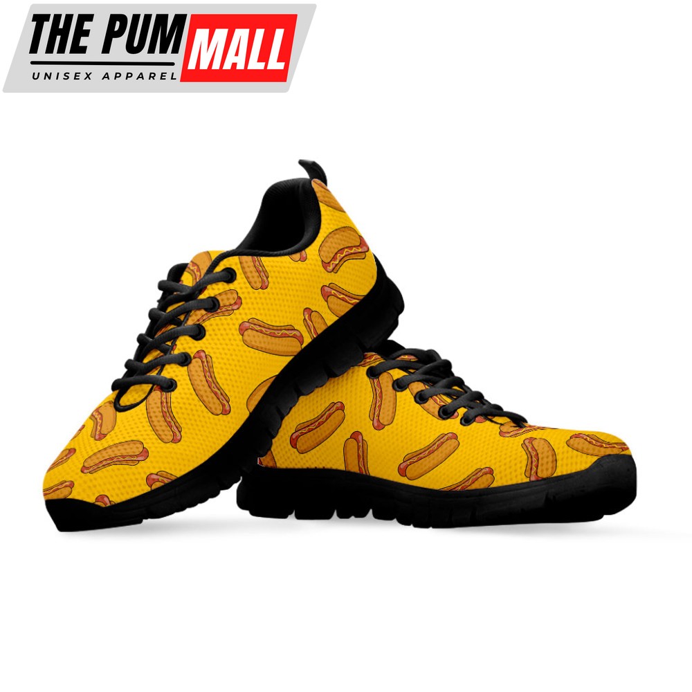 yellow-hot-dog-pattern-print-black-running-shoes-gift-for-men-and-women-uhyrkwyi Yellow Hot Dog Pattern Print Black Running Shoes, Gift For Men And Women