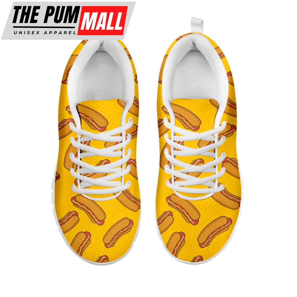 yellow-hot-dog-pattern-print-white-running-shoes-gift-for-men-and-women-ph4gc12g Yellow Hot Dog Pattern Print White Running Shoes, Gift For Men And Women
