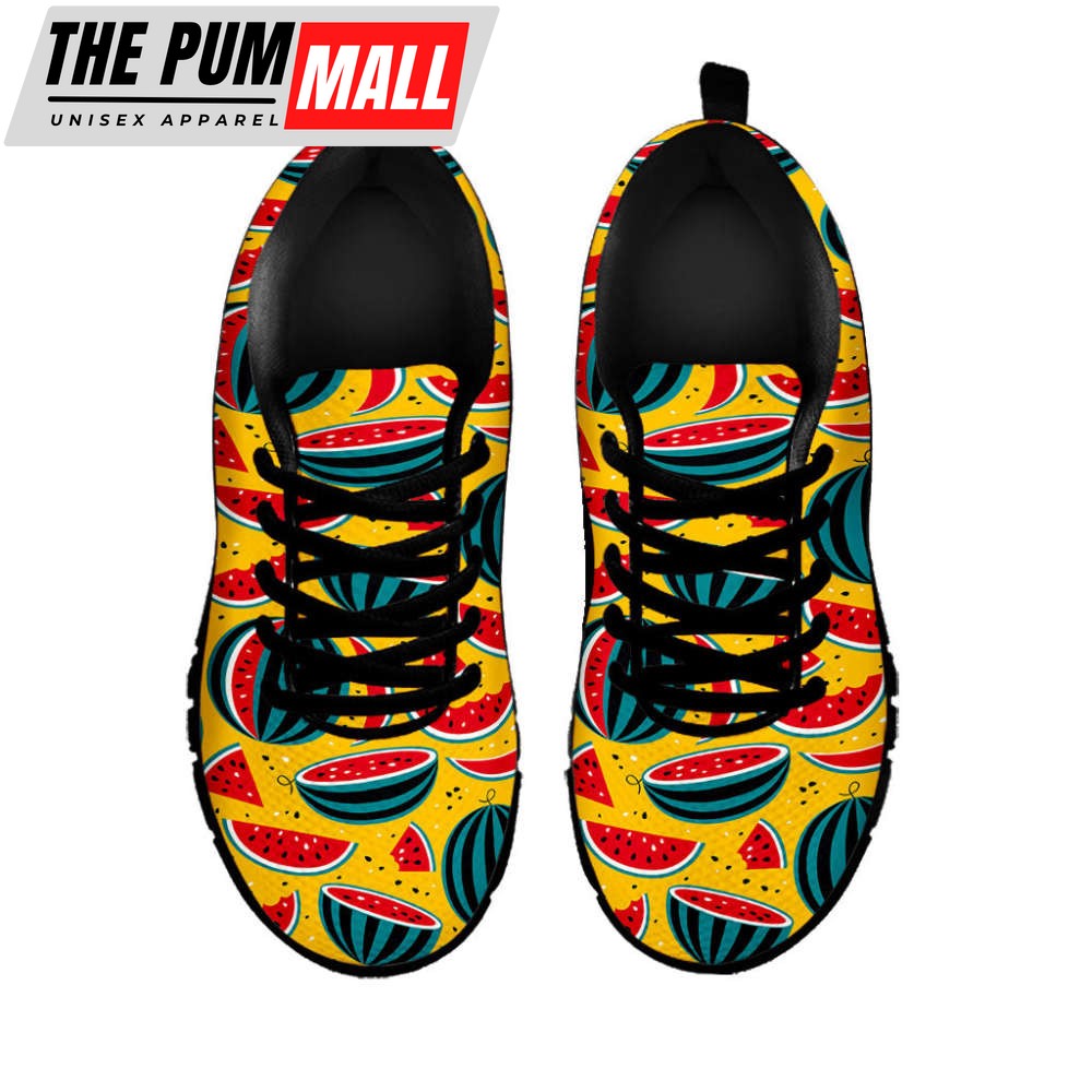 yellow-watermelon-pieces-pattern-print-black-running-shoes-gift-for-men-and-wom-nyjualqx Yellow Watermelon Pieces Pattern Print Black Running Shoes, Gift For Men And Women