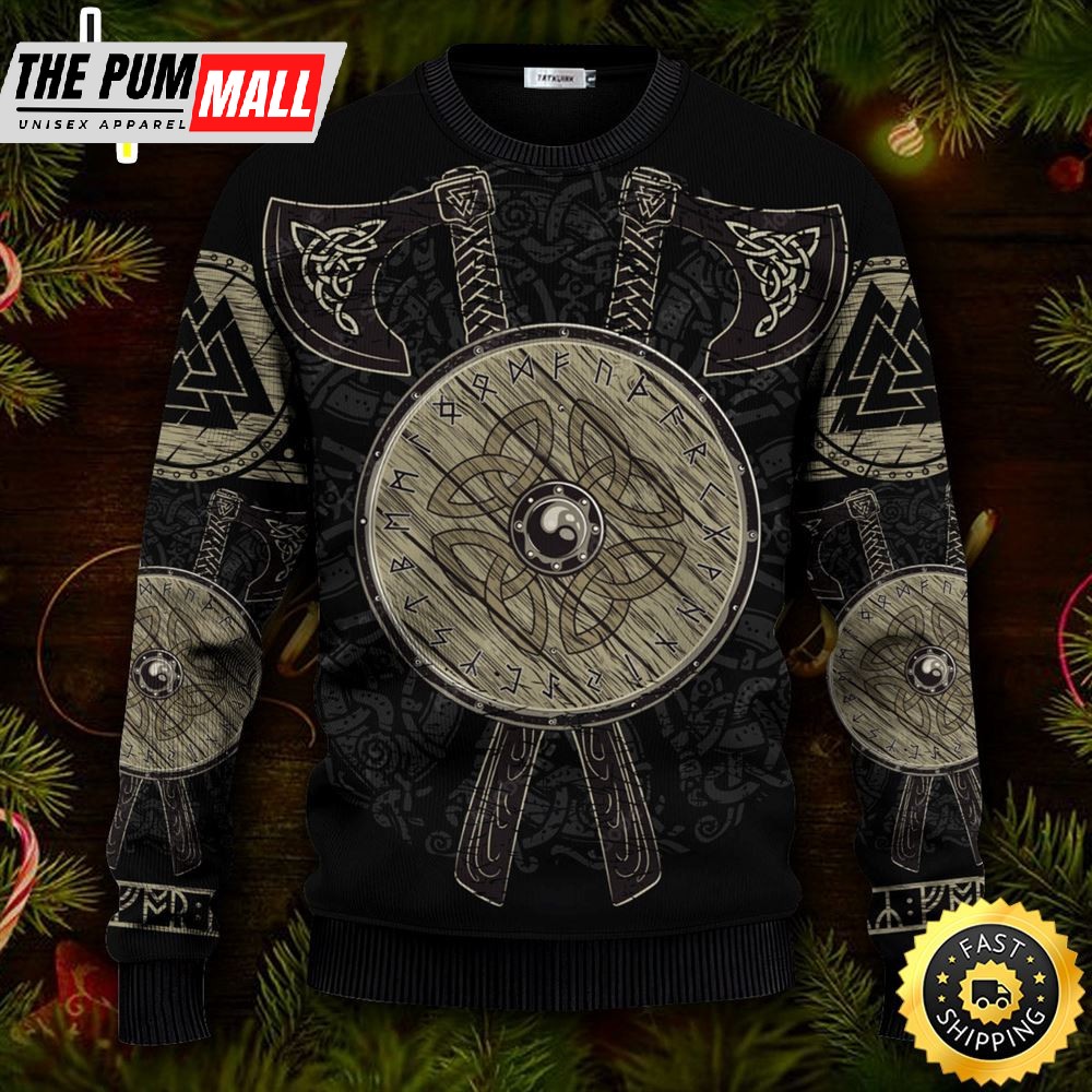 Yinyang Old War Vegvisir Viking Ugly Skull Sweater Christmas