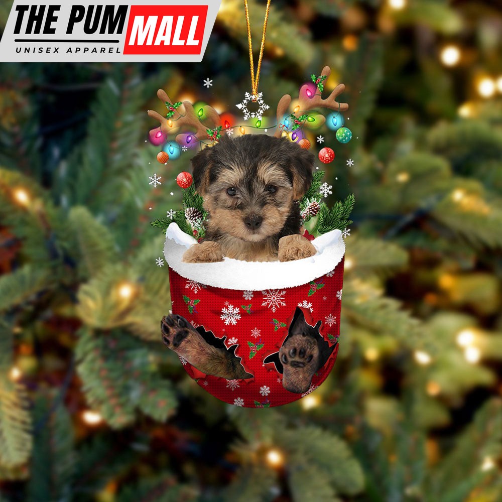Yorkipoo In Snow Pocket Christmas Ornament – Two Sided Christmas Plastic Hanging Limited Edition