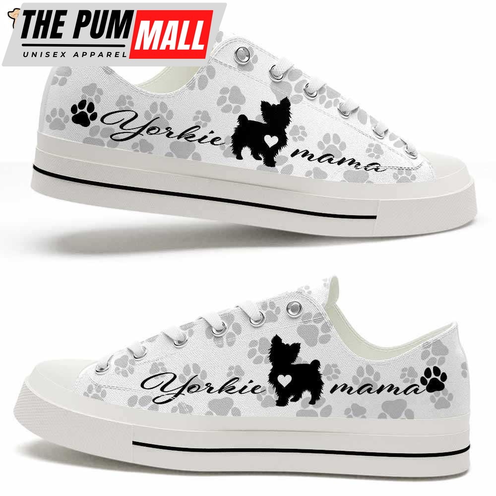 Yorkshire Terrier Paws Pattern Low Top Shoes – Happy International Dog Day Canvas Sneaker – Owners Gift Dog Breeders