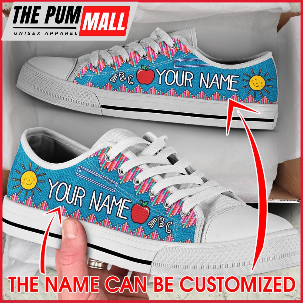 Your Name Crayon Zig Zag Low Top Shoes – Best Gift For Teacher, School Shoes – Best Shoes For Him Or Her