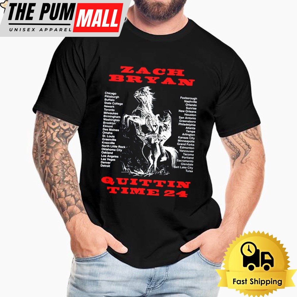 Zach Bryan Quittin Time Tour 2024 Will Travel Through The Cities Unisex T-Shirt