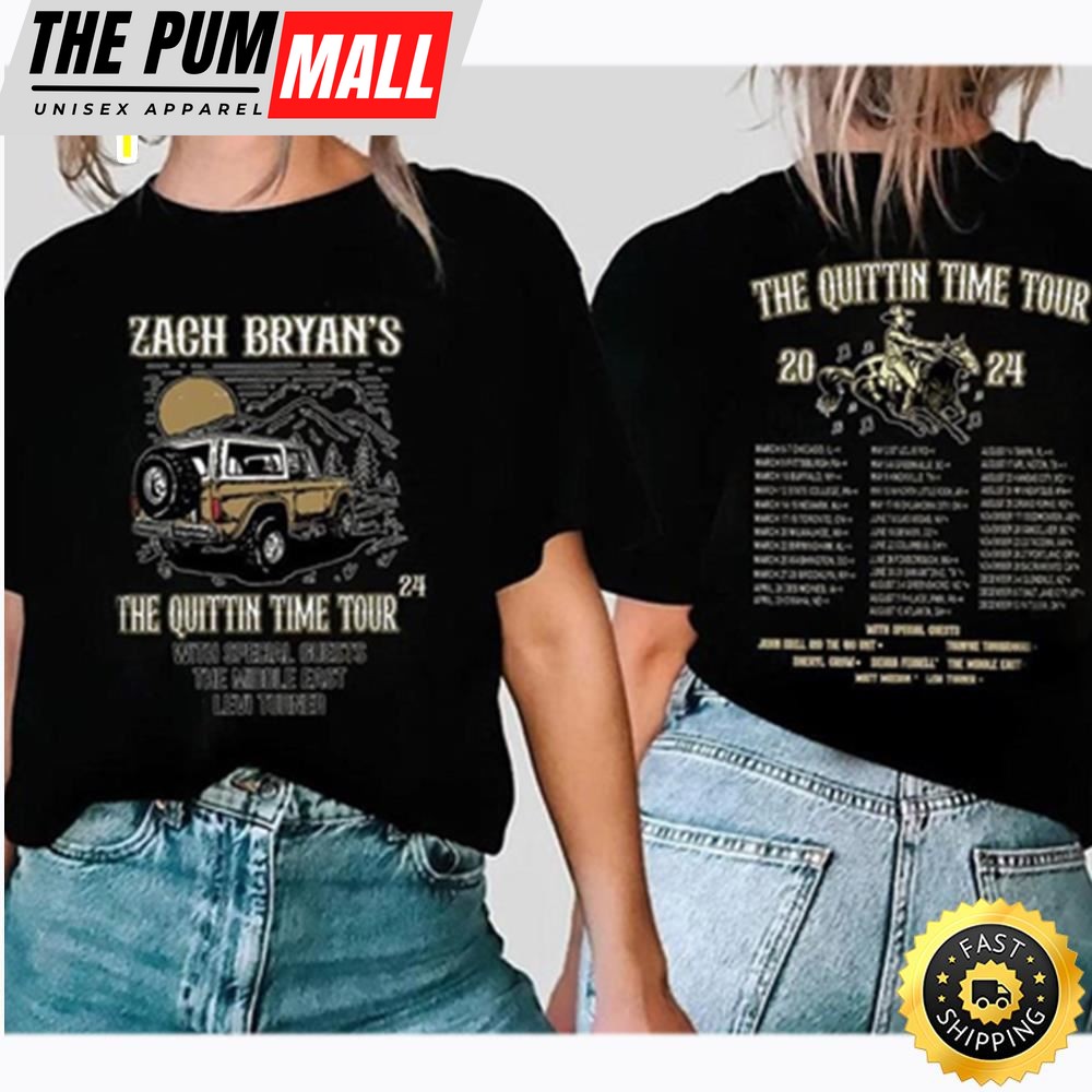 Zach Bryan The Quittin Time Tour 2024 Back And Front Comfort…