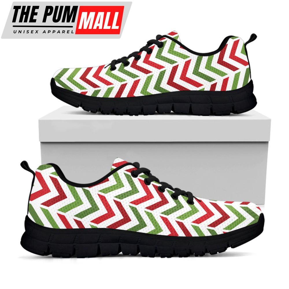 Zigzag Merry Christmas Pattern Print Black Running Shoes, Gift For Men And Women
