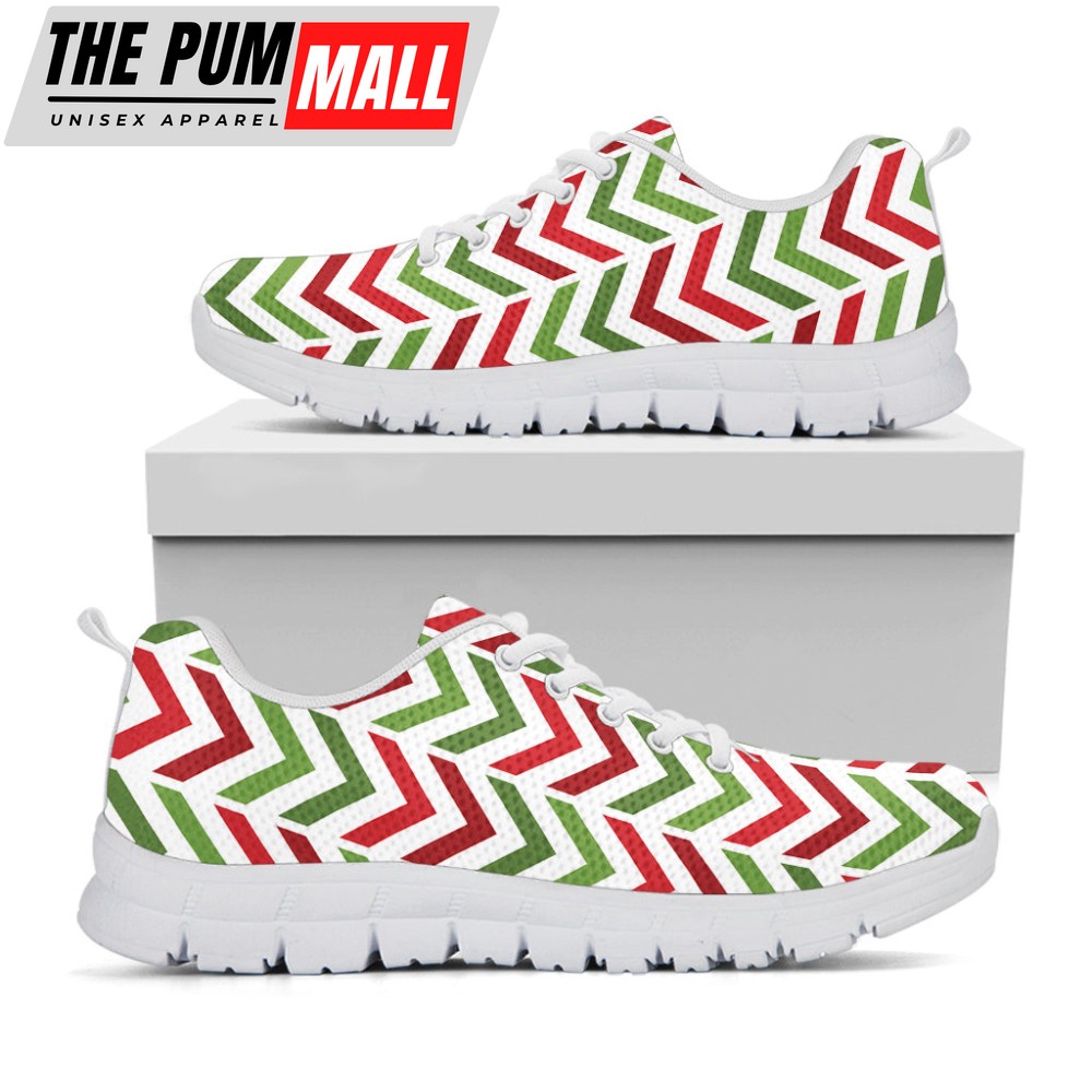 Zigzag Merry Christmas Pattern Print White Running Shoes, Gift For Men And Women