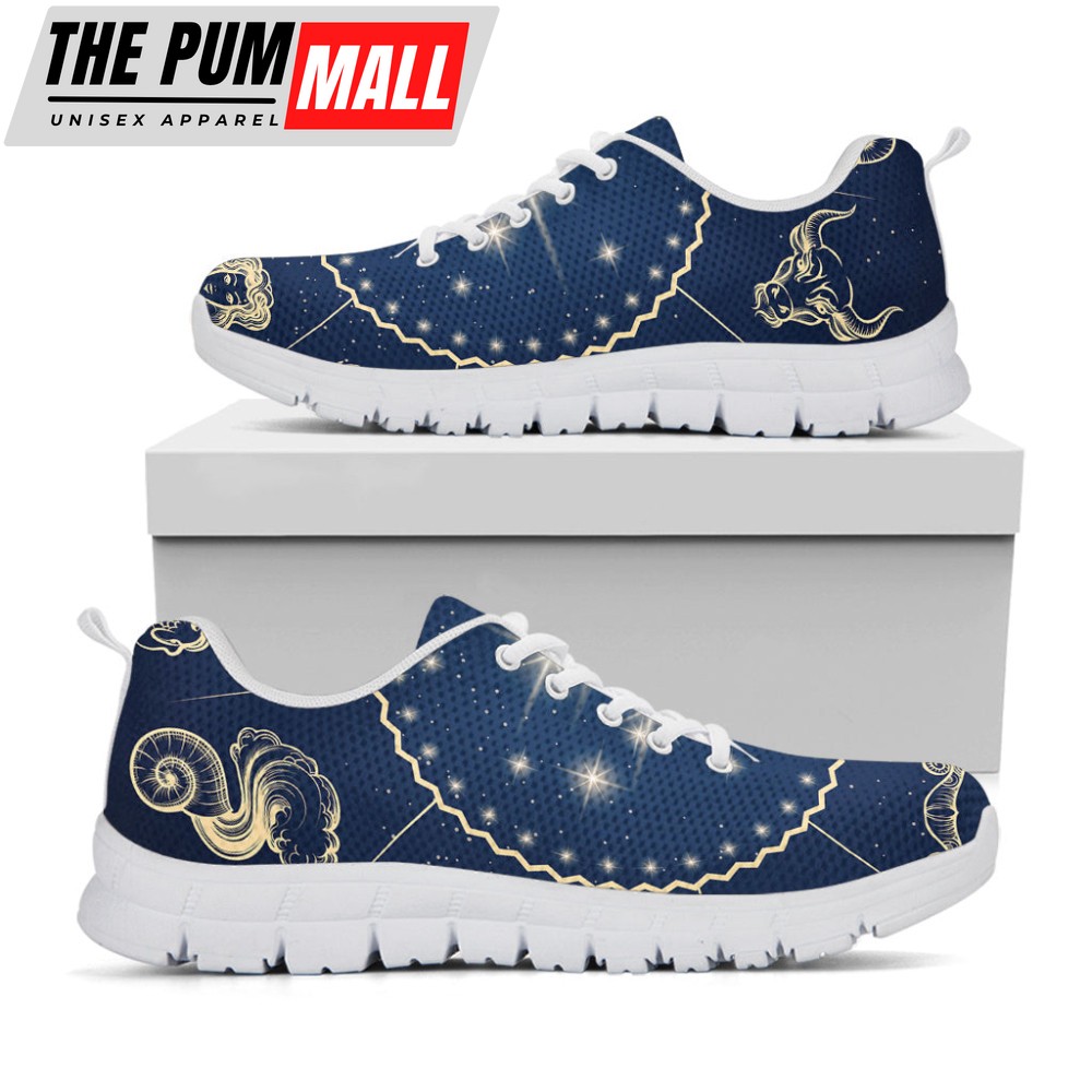 Zodiac Astrology Symbols Print White Running Shoes, Gift For Men And Women